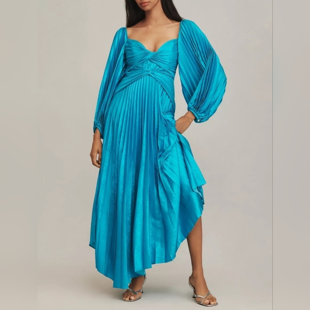 Acler Turquoise Blue Pleated Maxi Dress - Picture 1 of 15